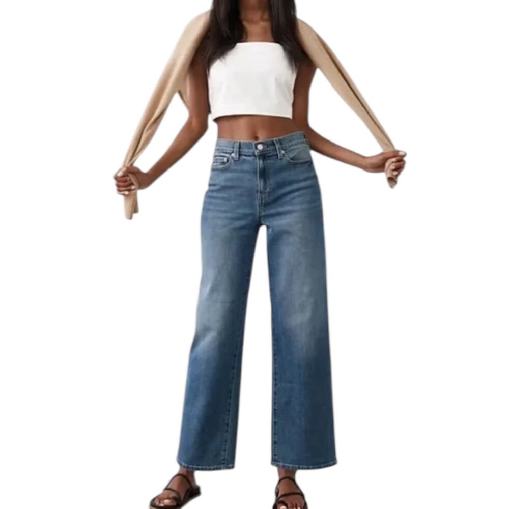 Banana Republic High Rise Straight Jeans Medium Wash Ankle Sz 31 Washwell